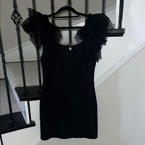 Lulus Elegant Black Dress with Ruffled Sleeves